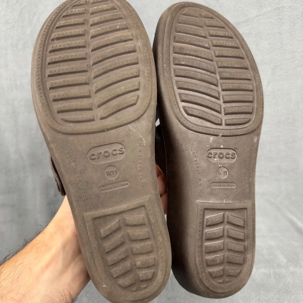 Crocs Women's W11 Brown Two Strap Slide Sandals Comfort Casual‎